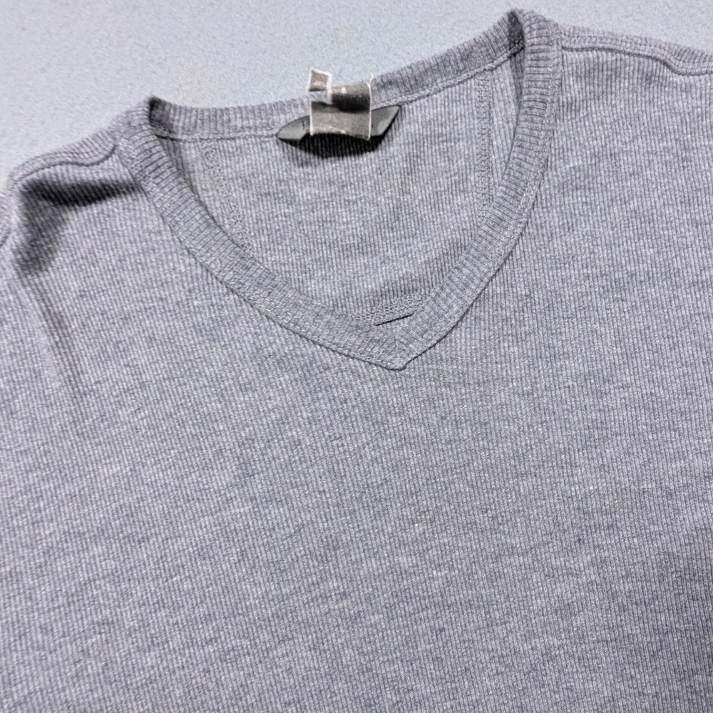 John Varvatos V-Neck Sweater Mens Large Gray Ribbed Knit Long Sleeve